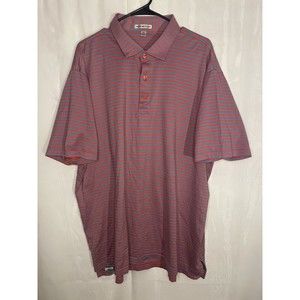 Peter Millar Polo Shirt Mens XXL Pink Blue Striped Golf 2 Holes On Sleeve